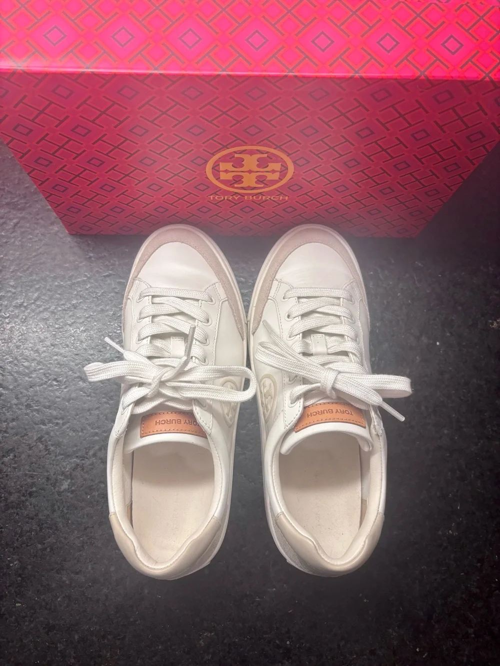 Tory Burch White Leather Bari Nappa Sneakers - Size 8